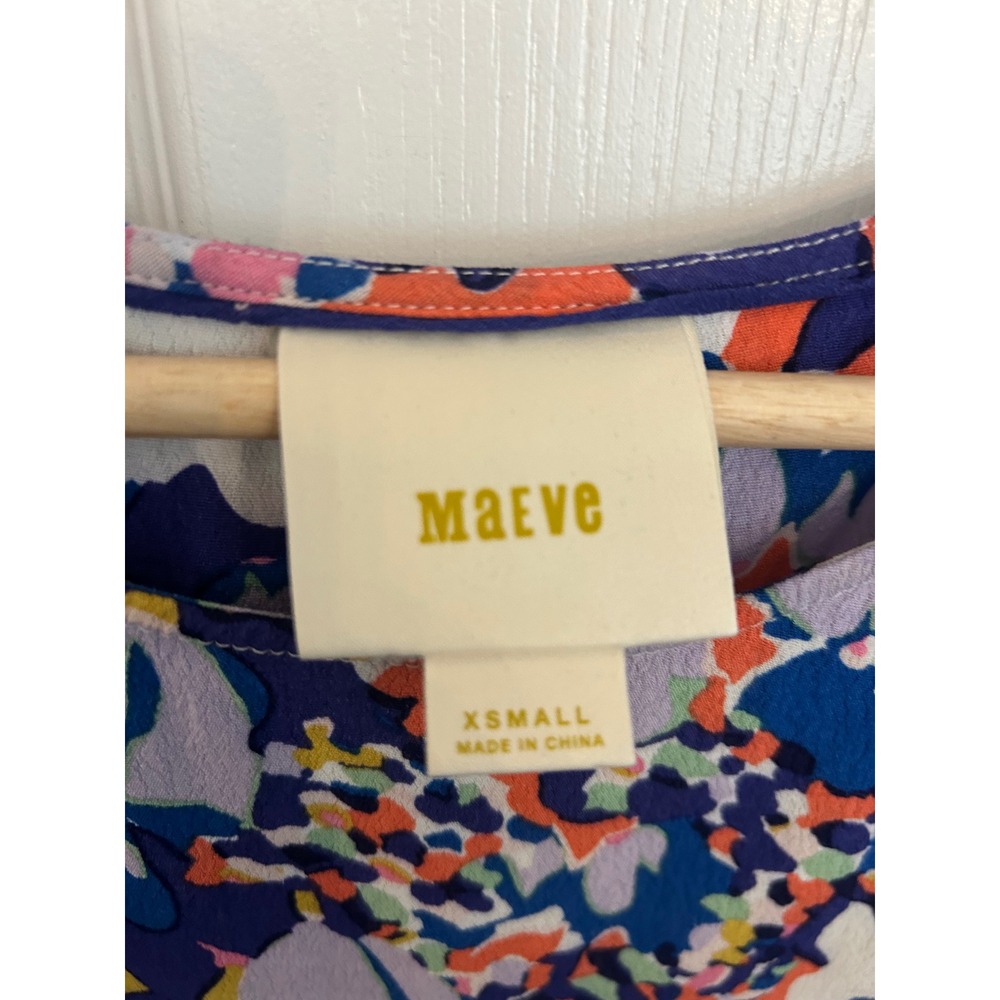 Maeve Anthropologie Floral Print Viscose Blouse Blue Purple XS Short‎ Sleeve Top - Picture 2 of 8